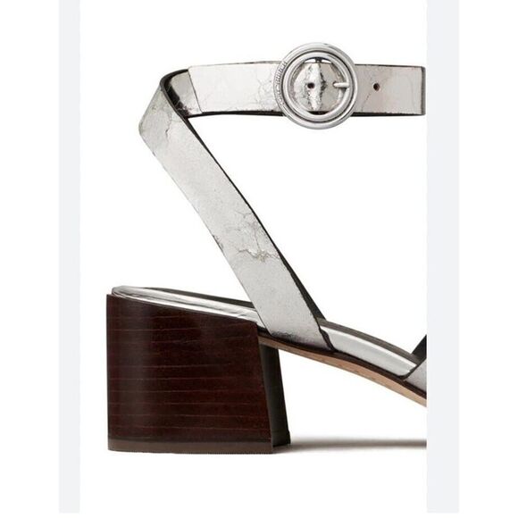 Tory Burch City Heel Ankle Strap Sandal In Silver sz 7 M - Picture 7 of 8